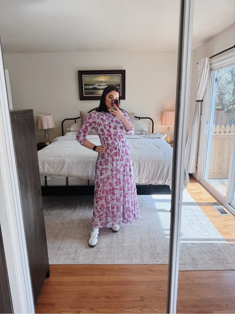 Free People- Floral Pink Long Sleeve Midi Dress - Women - Picture 2 of 2